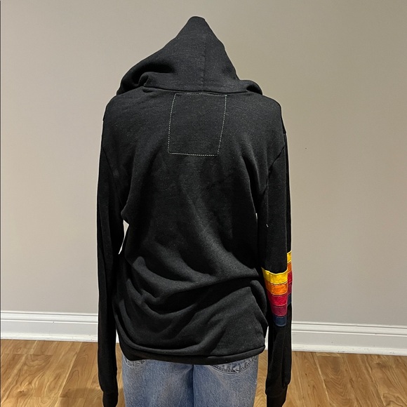 Aviator Nation charcoal grey zip front  Hoodie with lightening rainbow size L - Picture 4 of 11
